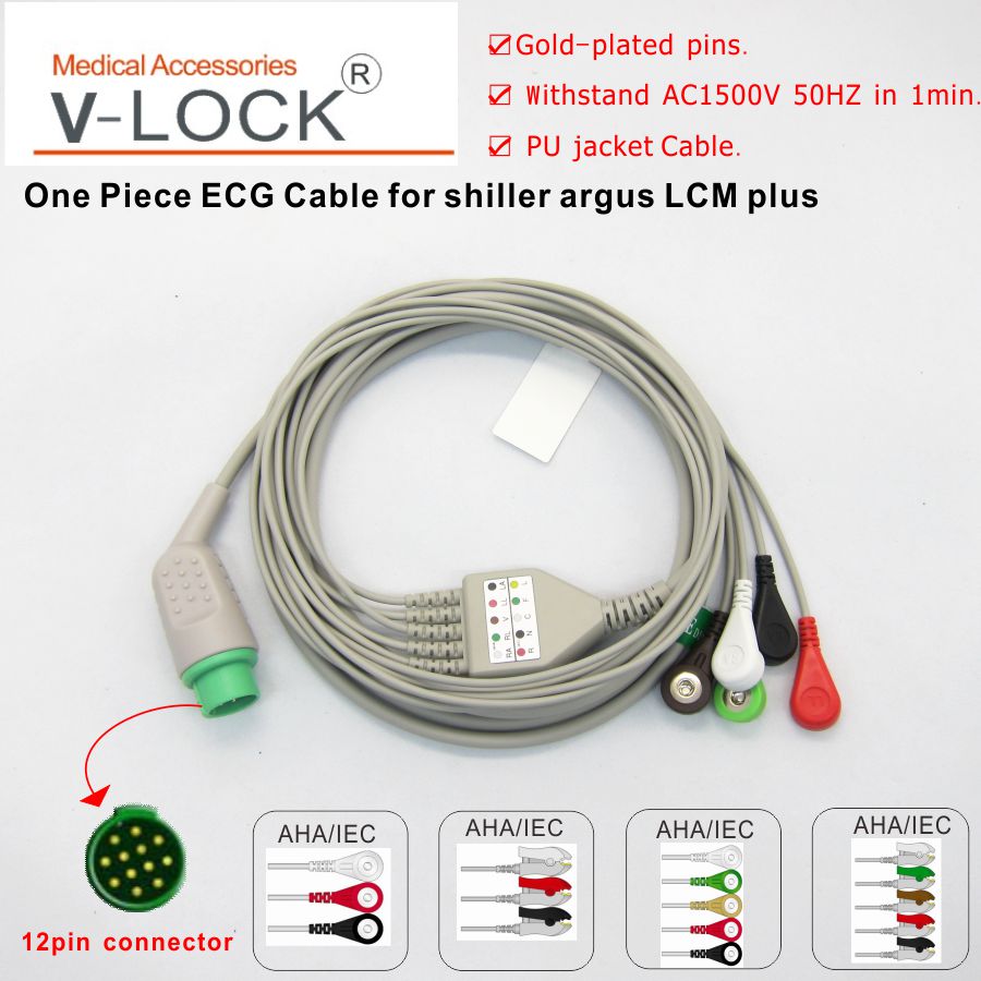 Een Stuk Ecg-kabel En Stroomdraden 3Leads 5 Leads Snap Clip Grabber Voor Schiller Argus Lcm Plus Patiënt monitor