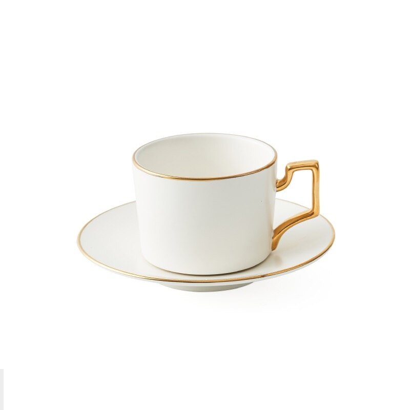 Let luksus nordisk kaffesæt kaffekop og underkop sæt britisk te sæt guldmaleri 200ml simpelt: Hvid