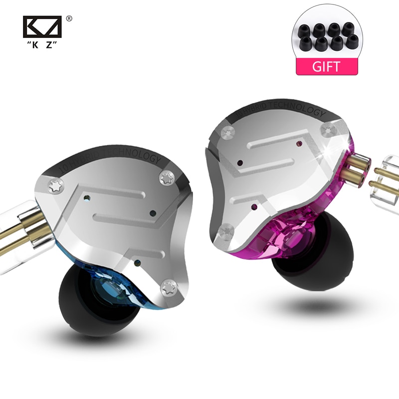 Kz ZS10 Pro Goud Oortelefoon 4BA + 1DD Hybrid 10 Drivers Hifi Bass Oordopjes In Ear Monitor Hoofdtelefoon Noise Cancelling metalen Headset