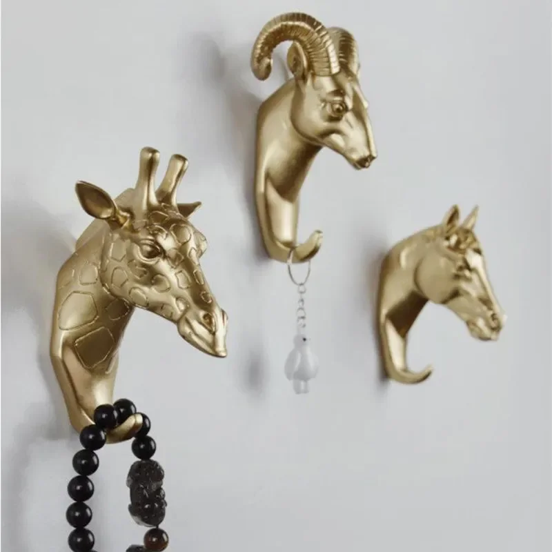 Perchero con cabeza de Animal, colgador de pared de caballo, jirafa, alce, elefante, ganchos decorativos, accesorios de baño