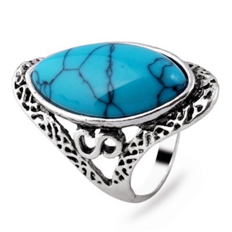 Ofertas Vintage Bohemian Style 6 Colors Oval Stone Finger Rings Jewelry for Women Engagement Wedding Bridal Size 6 -11