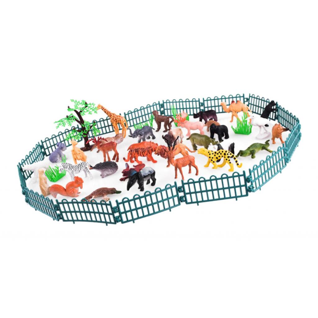 Lifelike Land Zoo Animals Model Solid Plastic Figure With Fence For Kids