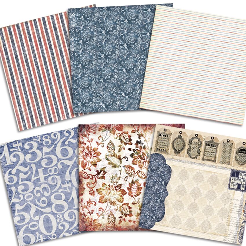 Paquet de 24 feuilles de papier pour Scrapbooking, bleu et rouge, papier artisanal fait à la main, tampon de fond artisanal