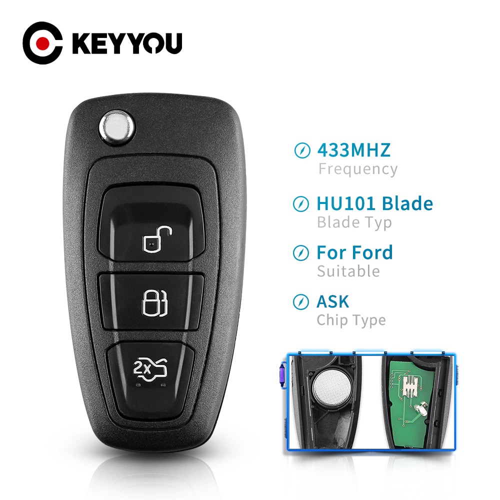 Keyyou Vervanging 3 Knoppen Flip Folding Afstandsbediening Sleutel Voor Ford Focus Fiesta Fob Case Met HU101 Blade 433 mhz Vragen