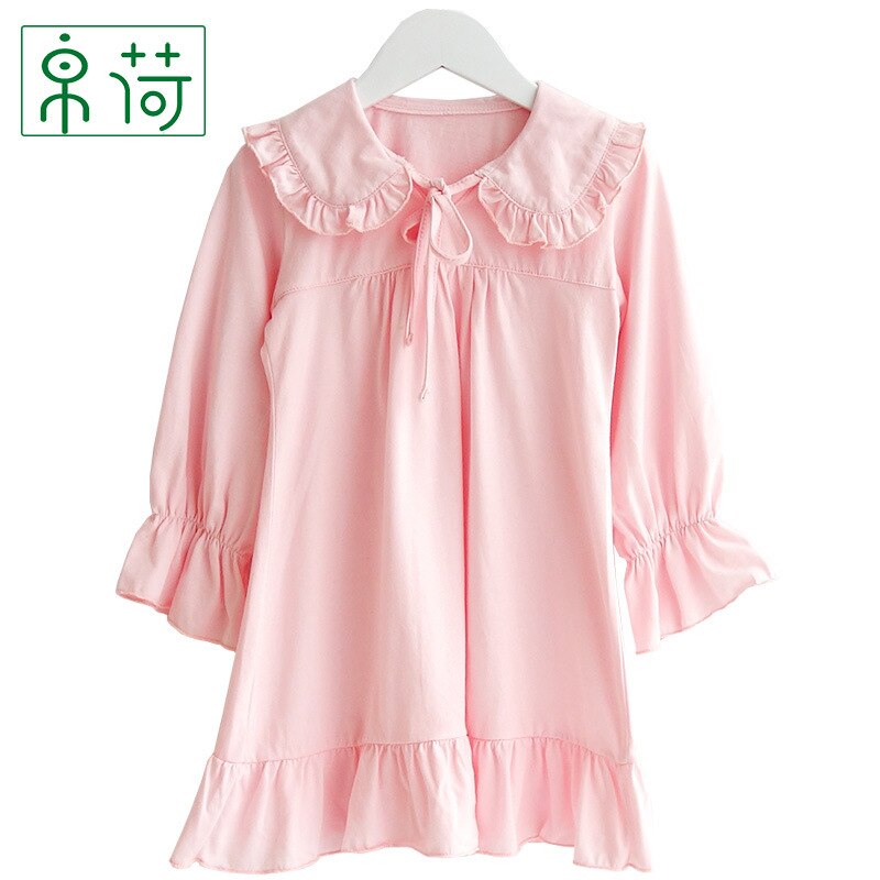 Girls Pajamas Baby Nightdress sleepwear100% Cotton Thin Long Sleeve Home Clothing Children Nightgowns 2y-14y