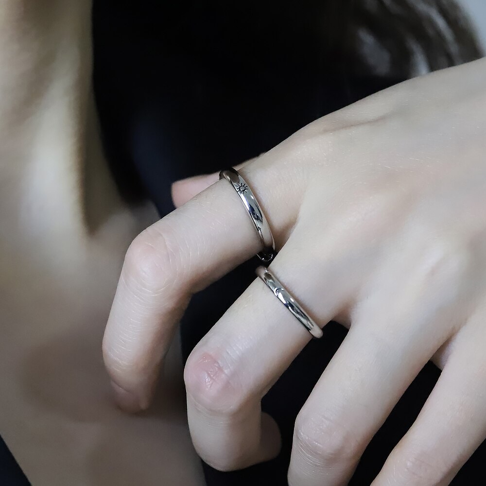 Zon Maan Ster Paar Vriendinnen Ring Mannen En Vrouwen Een Paar Eenvoudige Klassieke Student Koreaanse Paar Ring