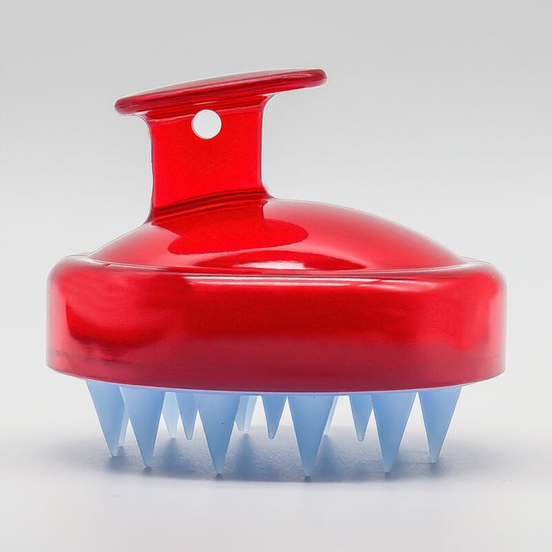 1 pièces Silicone cuir chevelu brosse de Massage couleur unie portable shampooing Massage peigne brosse multifonctionnel salle de bain accessoires: transparent red