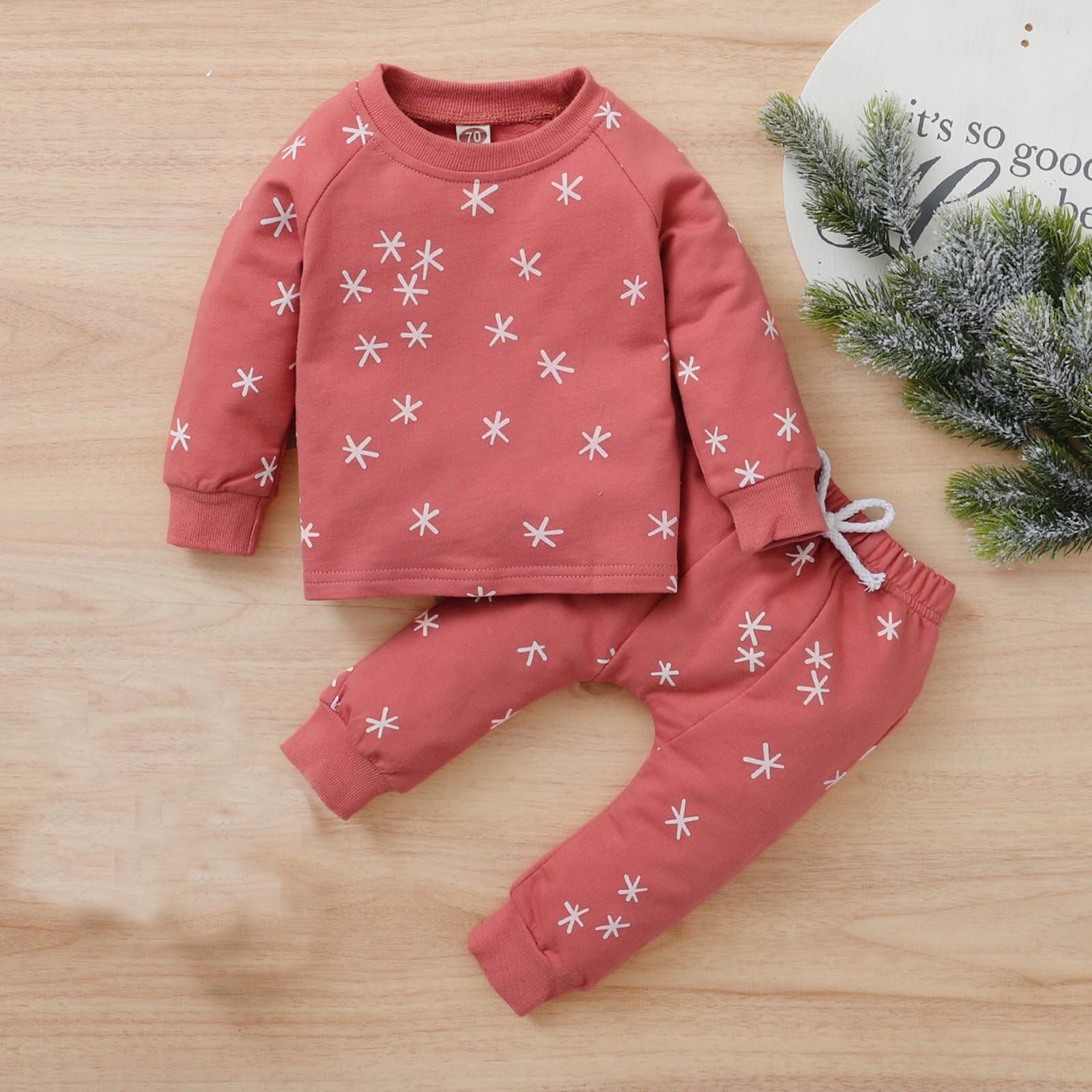 Toddler Infant Kids Baby Boys Girls Nightwear Long Sleeve O-Neck Star Printed Pullover Tops+Pants Home Outfits Set#p4
