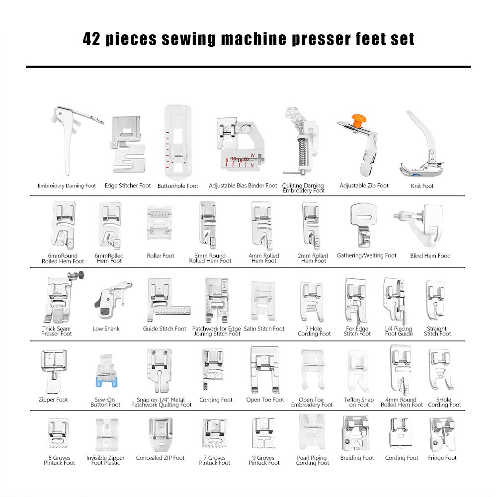 32 stk hjemmemaskin symaskin syfot føtter sett sett med eske til bror sanger janome diy symaskin tilbehør: 42 stk a