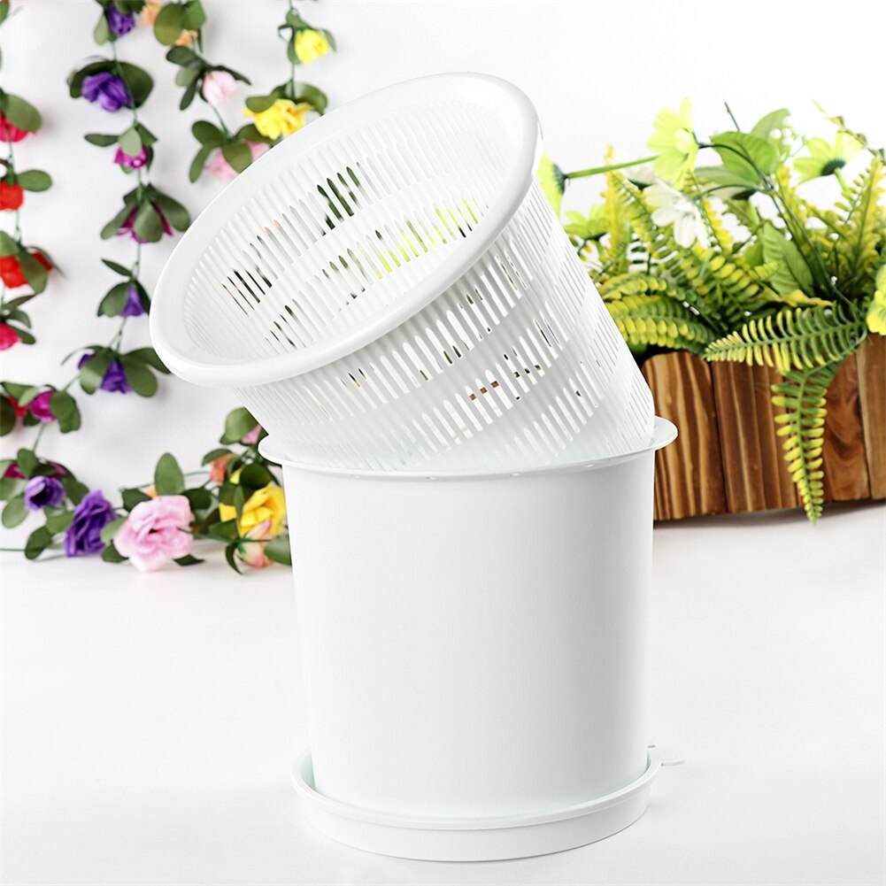 2 stk/sæt plastik potte orkidé potter med huller mesh net orkidé plante potter med bakker drænbar plante voksende potte: Hvid 9cm