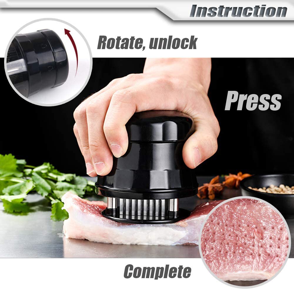 1Pcs Premium Vleesvermalser Naald Mals Vlees Hamer Met 56 Roestvrijstalen Messen Schoon Borstel Voor Steak Kip Vis varkensvlees