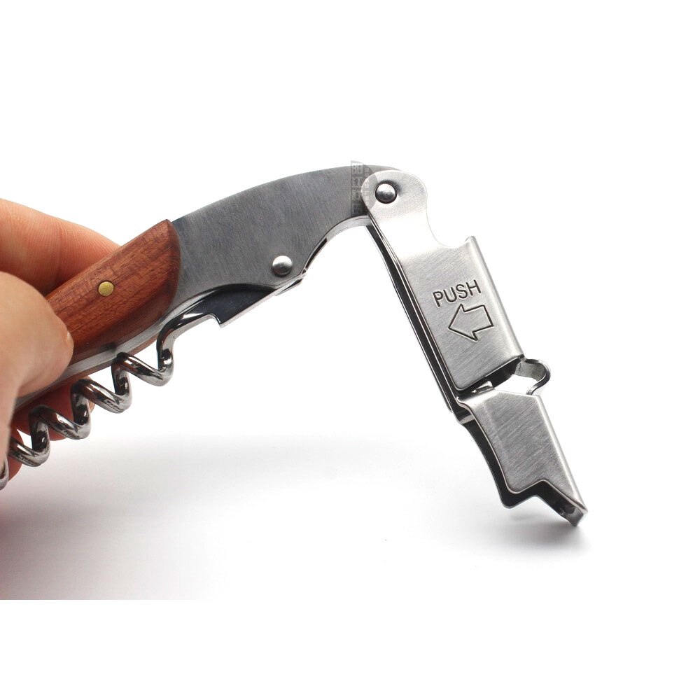 Rosewood Wood Handle Stainless Red Wine Corkscrew Double Hinge Waiters Wine Bottle Beer Cap Opener