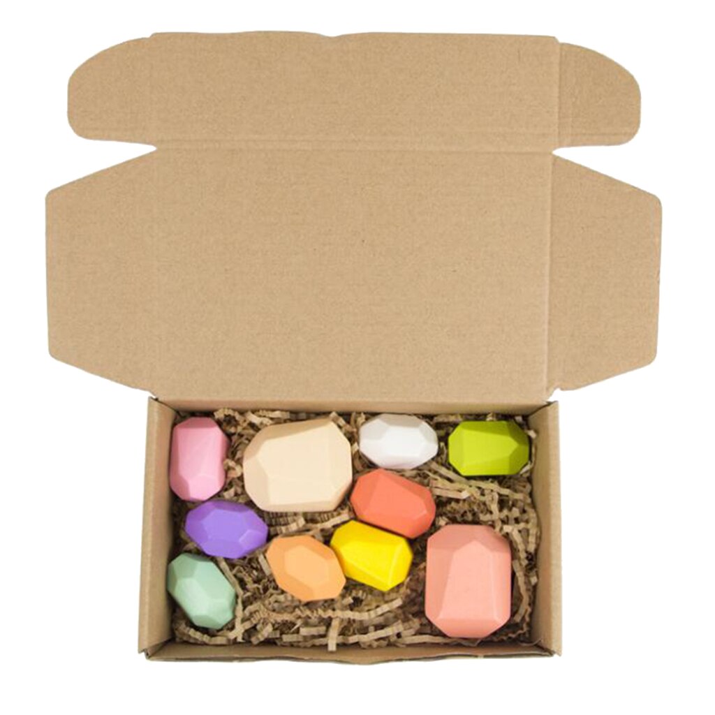 5/10/16pcs Wood Stacking Sorting Rainbow Rock Stones Blocks Fun Toys Home Decors: 10pcs rainbow B