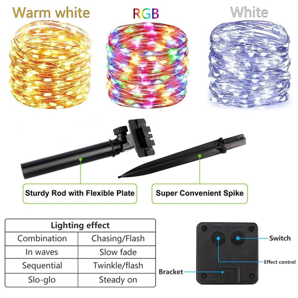 Guirnaldas de luces alimentadas por energía Solar de 12/22/32M, lámpara Solar de alambre de cobre de 300LED, luces de hadas impermeables IP65 para decoración del banquete de boda de Navidad