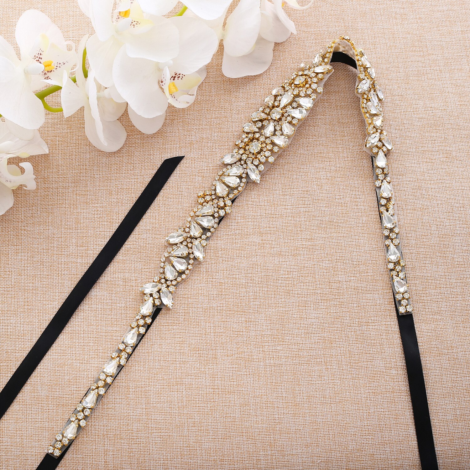 Gouden kristallen trouwriem linten parels trouwjurk sjerp strass steentjes bruidsriem voor bruiloft bruidsmeisjesjurk  s146g
