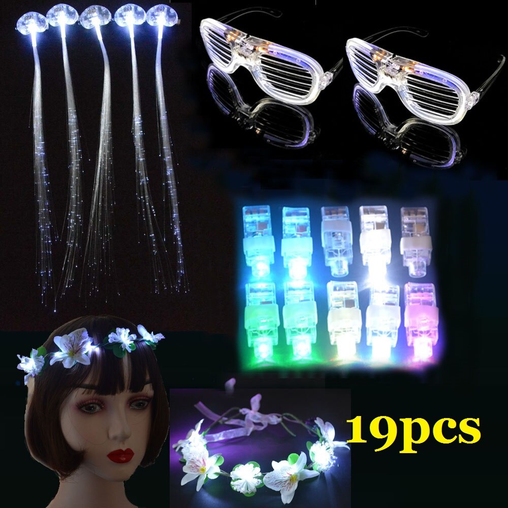Accesorios para fiestas que brillan en la oscuridad, pulsera luminosa, herramientas de estilismo Led para el cabello, diadema con luces para el dedo, diadema de flores para niñas, cumpleaños y bodas: 3