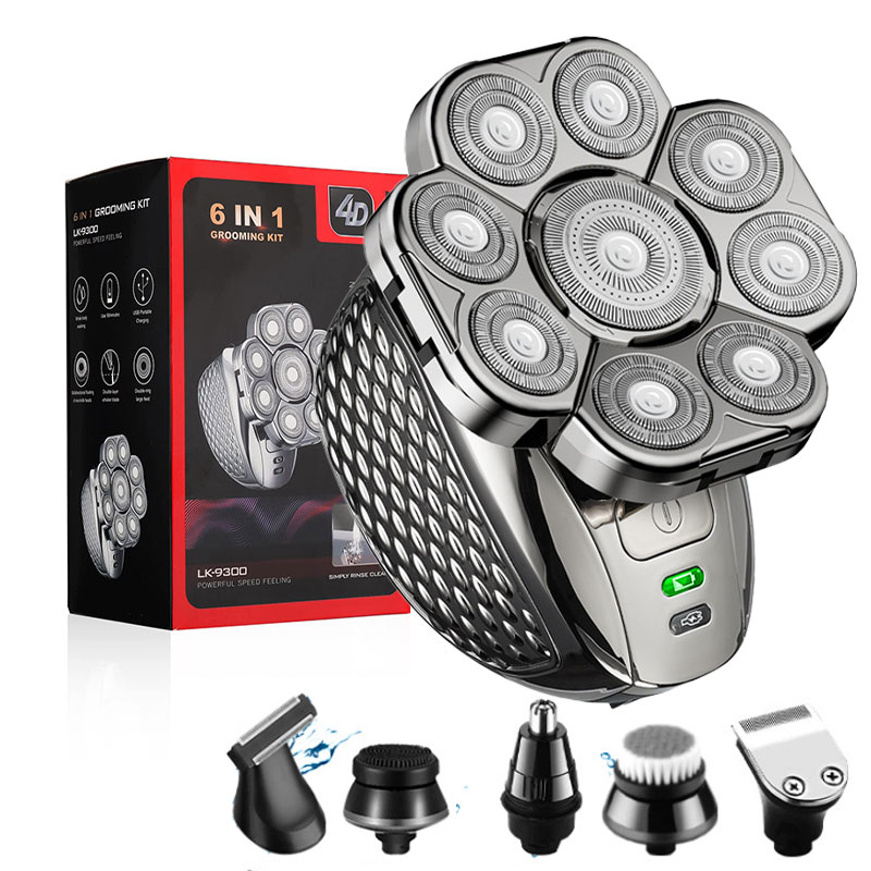 Afeitadoras de cabeza 4D para hombres calvos, 9 cabezales flotantes mejorados, afeitadoras de cabeza calva en seco y húmedo recargables 6 en 1 para hombres: Rojo