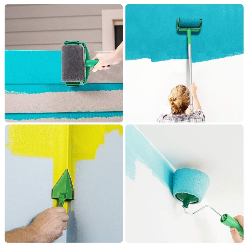 Seamless decorative paint roller pro brush set Paint Runner paint runner roller handle brush with extension pole and sticker