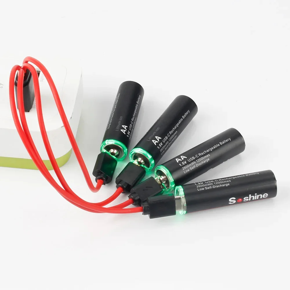 Soshine USB Lithium-Ionen 600 mWh 1,5 V AAA-Akkus + 2600 mWh 1,5 V AA-Akku Li-Ionen AA- und AAA-Akkus