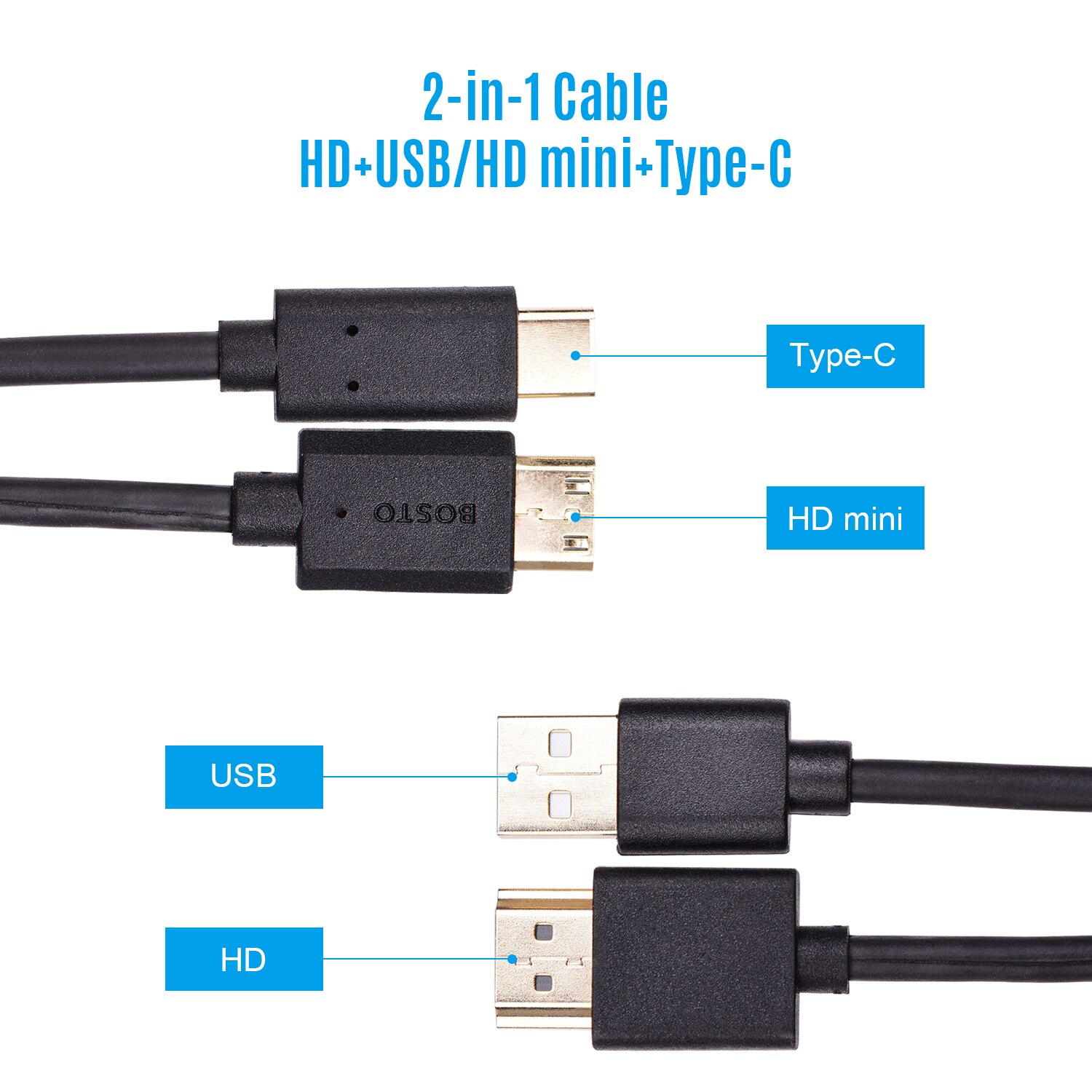 BOSTO-Cable 2 en 1 para Monitor de tableta de dibujo gráfico, Cable para BOSTO 13HD/16HD/16HDK/16HDT/BT-16HD/BT-16HDK/BT-16HDT