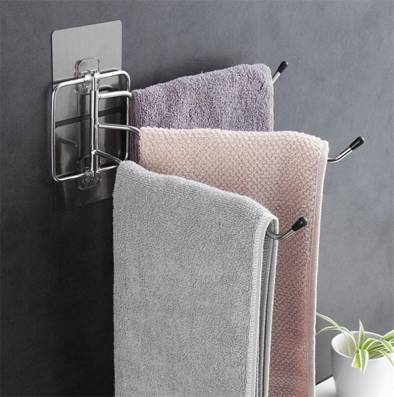 Wall Mounted Bathroom Rack Stainless Steel Rotating Towel Rack Bath Rail Hanger Towel Holder Bars Bathroom