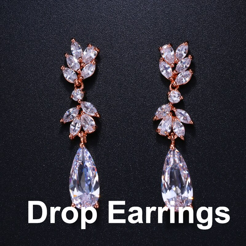 Leaf Zircon Clips Earrings for Women Silver Color Water Clip Earings Long Crystal Wedding Ear Cuff Jewelry: DropEaring RoseGold