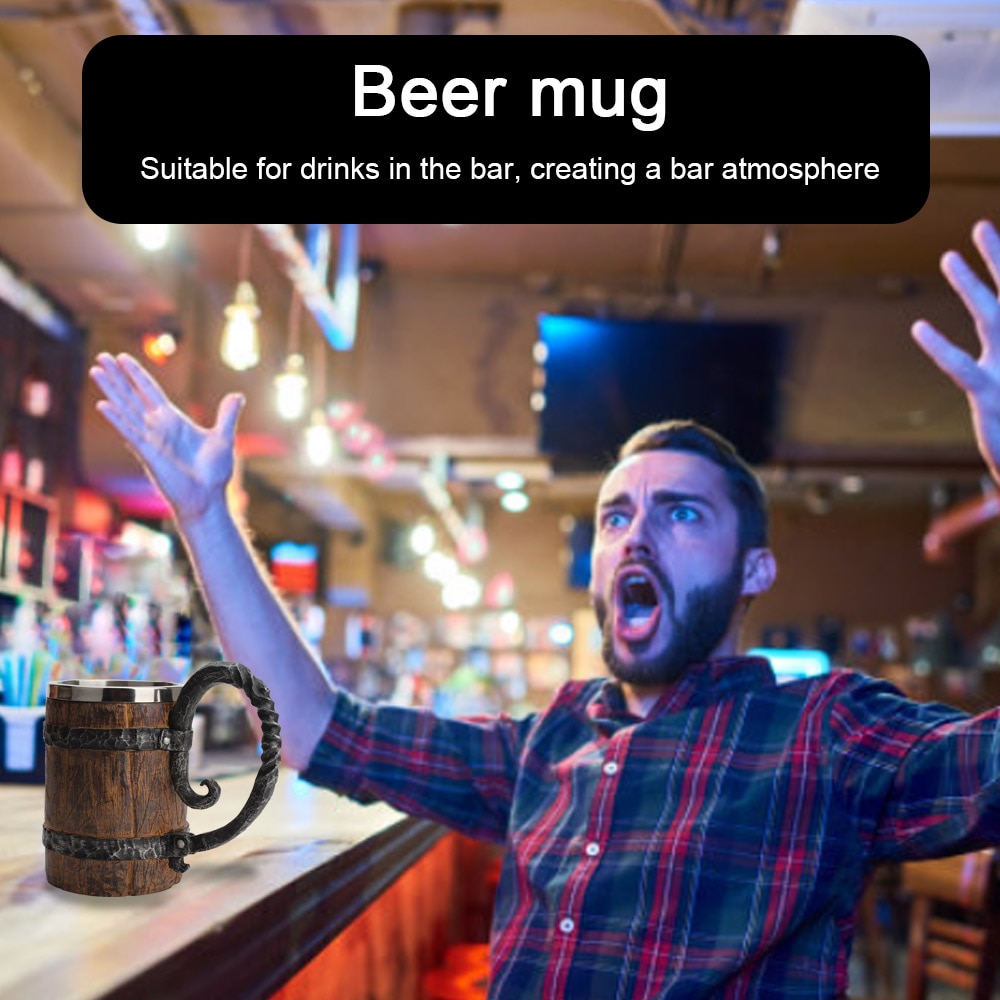 3D Magic Wooden Barrel Shape Mug stainless Steel Beer Coffee Cups Medieval Epic Culture Memorial Mug Bar Party Drinkware Cups