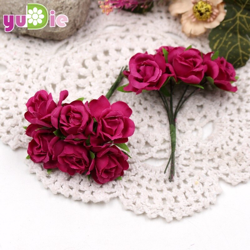 60 stücke Mini Mehrfarbig künstliche seide seide Rose hochzeit dekoration DIY kranz Kasten Clip kunst handgemachte falsche blume dekoration: Rose rot