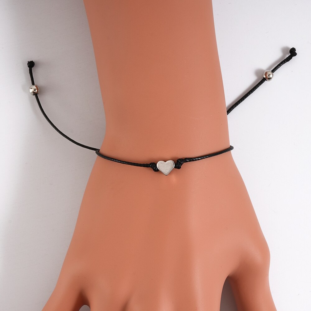 Minimalismo Fortunato Amore a Forma di Cuore Braccialetto di Fascino Sottile Rosso Nero Corda Filo Stringa Braccialetti Della Treccia Per Le Donne Degli Uomini Coppie Regali