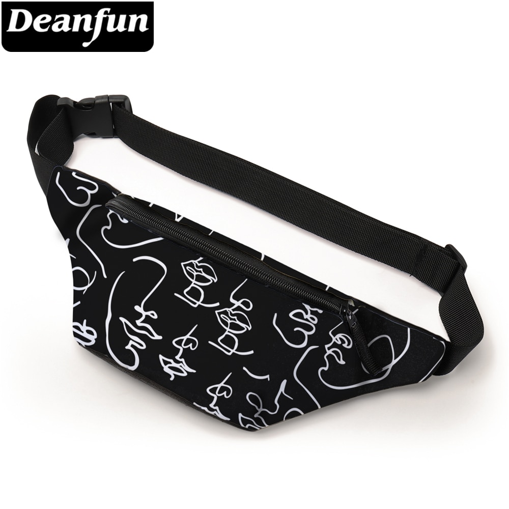 Deanfun fanny pacote abstrato linha rosto padrão durável cintura saco feminino casual telefone zíper pouch18089