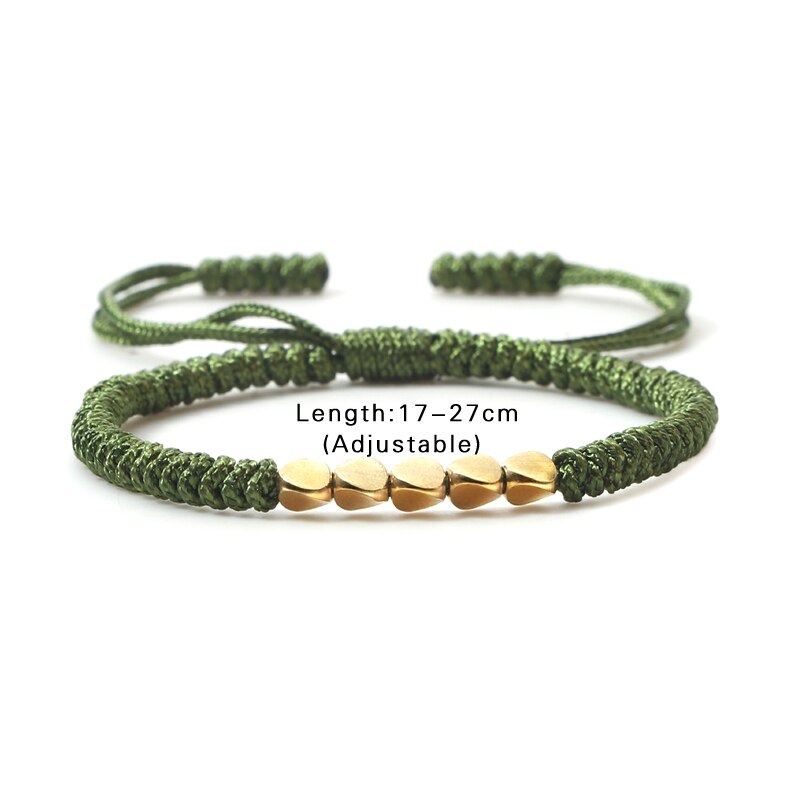 Pulsera de cuentas de cobre budista tibetana hecha a mano, nudos con dijes, cuerda de Buda, brazaletes de hilo trenzado de la suerte ajustables para mujeres y hombres