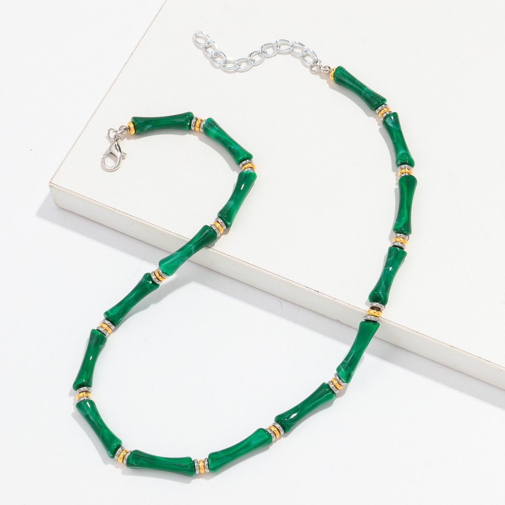 Thin Bamboo Curved Tube Choker Necklace Men Women HipHop Ball Bead Pendant Necklace Stack Trendy Party Jewelry Collar: SILVER PLATED