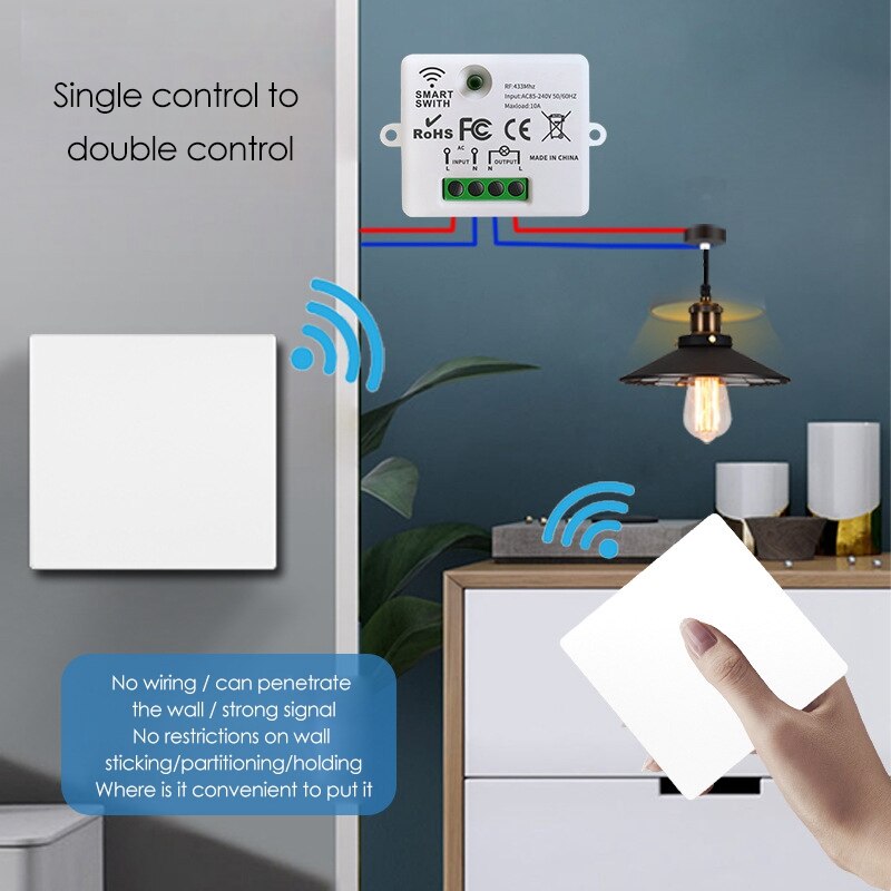 10A Wireless Contact Switch Light+433MHZ Wireless Electrical Home Remote Control Compatible For Google And Alexa Home