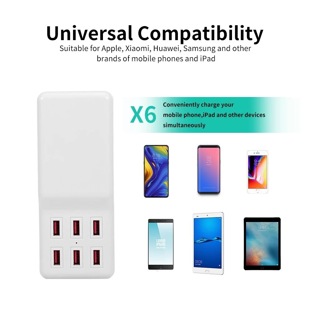 Multifunctional Phone Charging Dock with 6 Ports USB Charger for Apple Android Phone IPad Digital Camera Charging Dock