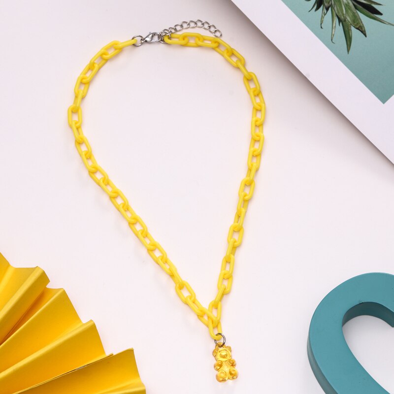 Regenboog Leuke Jelly Kleine Beer Ketting Bohemian Ketting Transparante Beer Hanger Kettingen Sieraden Voor Vrouwen Kids Accessoires: XL1922