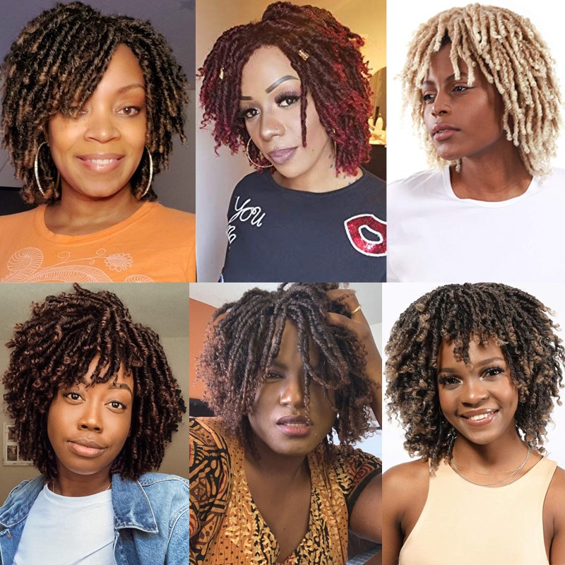 Peluca corta de rastas para mujeres negras, pelucas Afro rizadas, sintéticas, resistentes al calor, transpirables, trenzas de pelo sintético