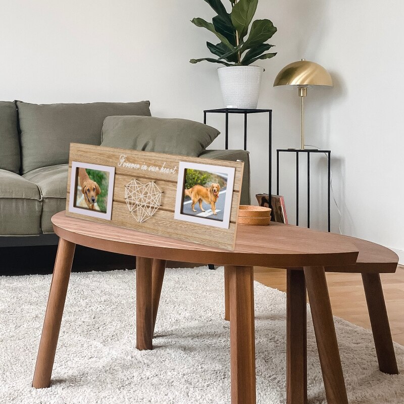Marco de fotos de perro de madera, marco de fotos conmemorativo en forma de corazón, artesanías de madera para decoración del hogar, dormitorio y sala de estar