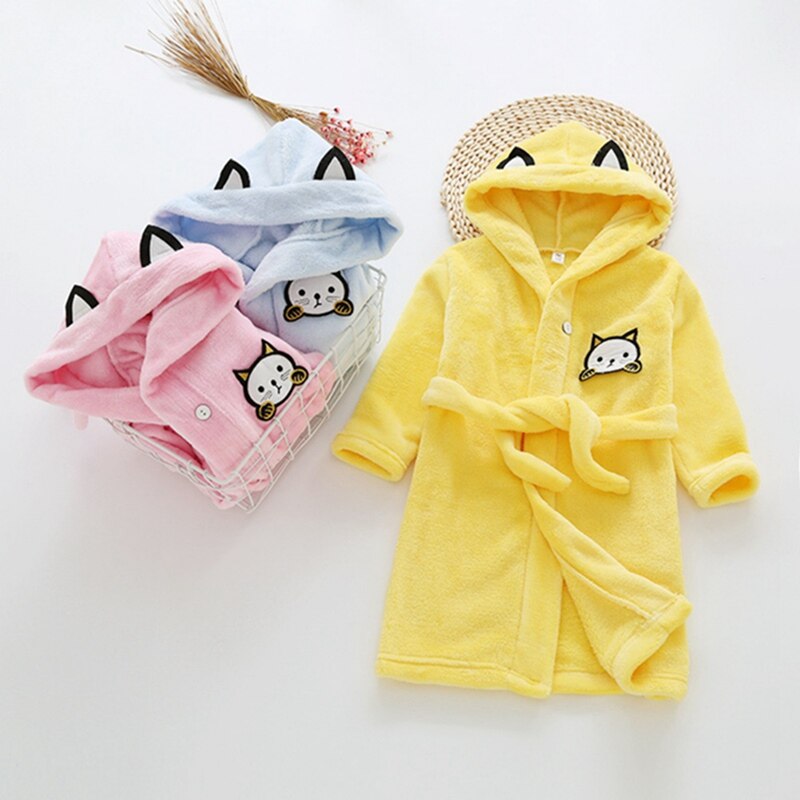 Children Robes Soft Baby Bathrobe Cute Animal Cartoon Babies Blanket Kids Hooded Bathrobes Toddler Bath Towel