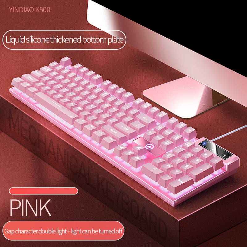 K500 teclado rosa cor mista branco rosa teclas 104 teclas teclado para jogos com fio para laptop PC