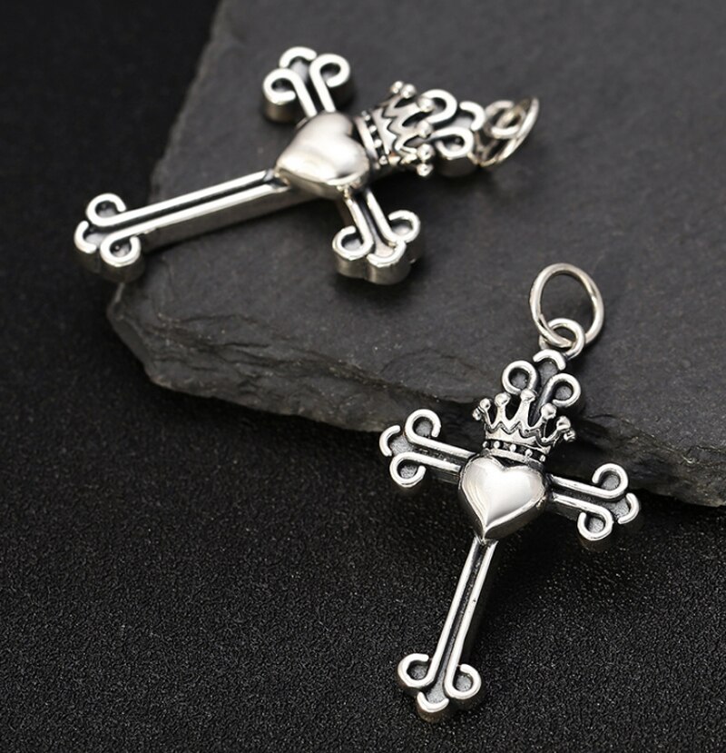925 sterling zilveren kruis hart kroon liefhebbers hanger sieraden bedel  a5563