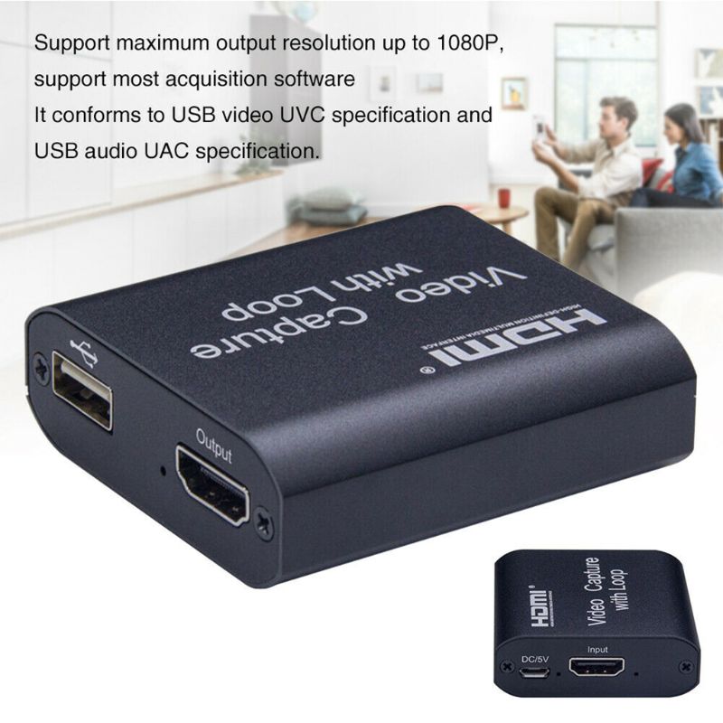 HDMI Video Capture Card Screen Recorder USB2.0 1080P High Definition Game Capture Streamer Device 59x56x19mm with Loop