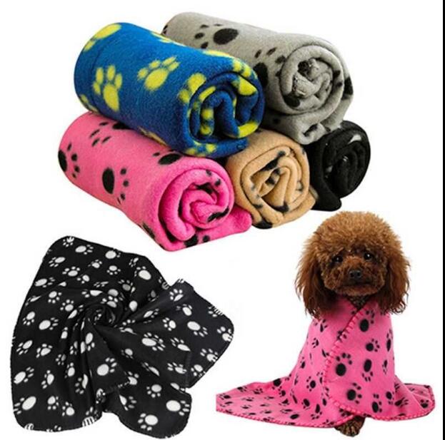 Large Size 100*70cm Pet Dog Cat Blanket Soft Towel Paw Print Mat For Large Dog Puppy Bed Quilt Bath Towel Pet Car Cushion