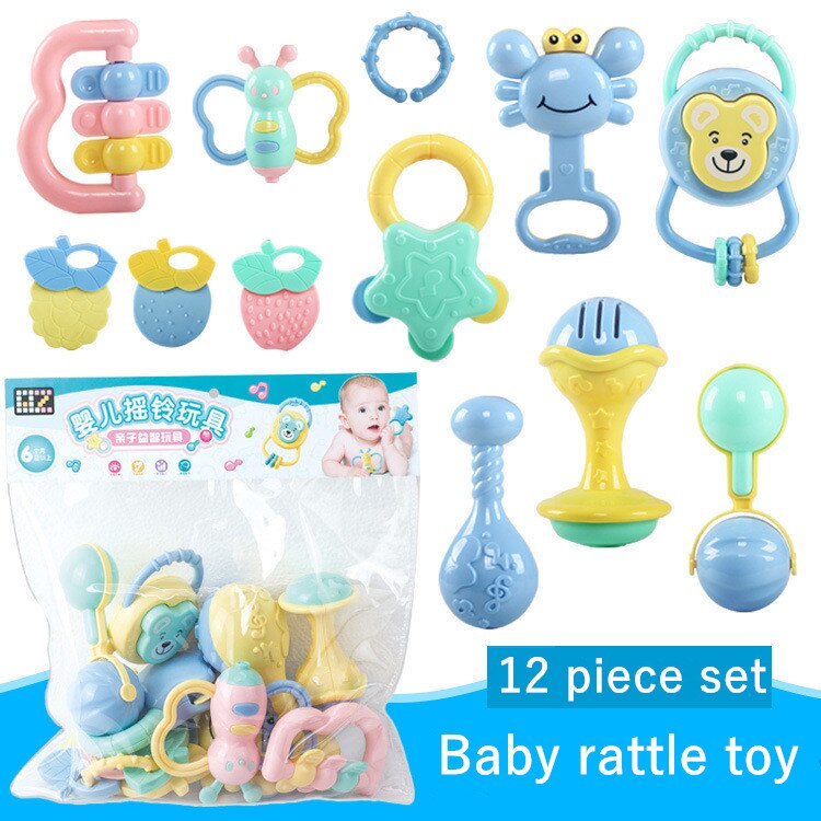 Sonajero con dientes para bebé de dibujos animados para recién nacidos de 0 a 1 año de edad juguete educativo interactivo para niños y padres: 12 pieces (PVC bags)