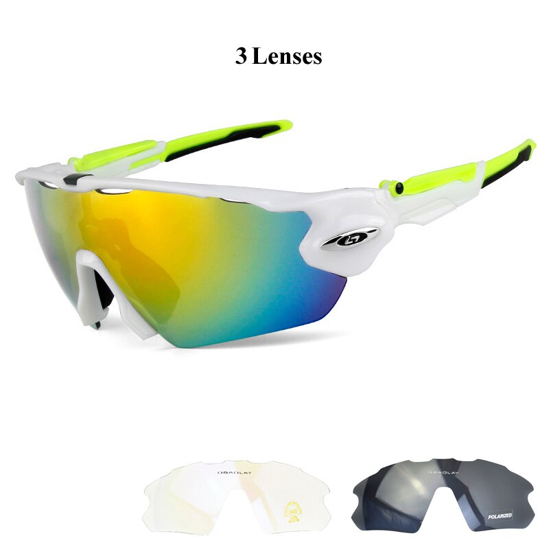 Hombre gafas de ciclismo polarizadas gafas de sol de ciclismo gafas de bicicleta MTB gafas deportivas de bicicleta con marco de miopía: WhiteG 3 Lenses