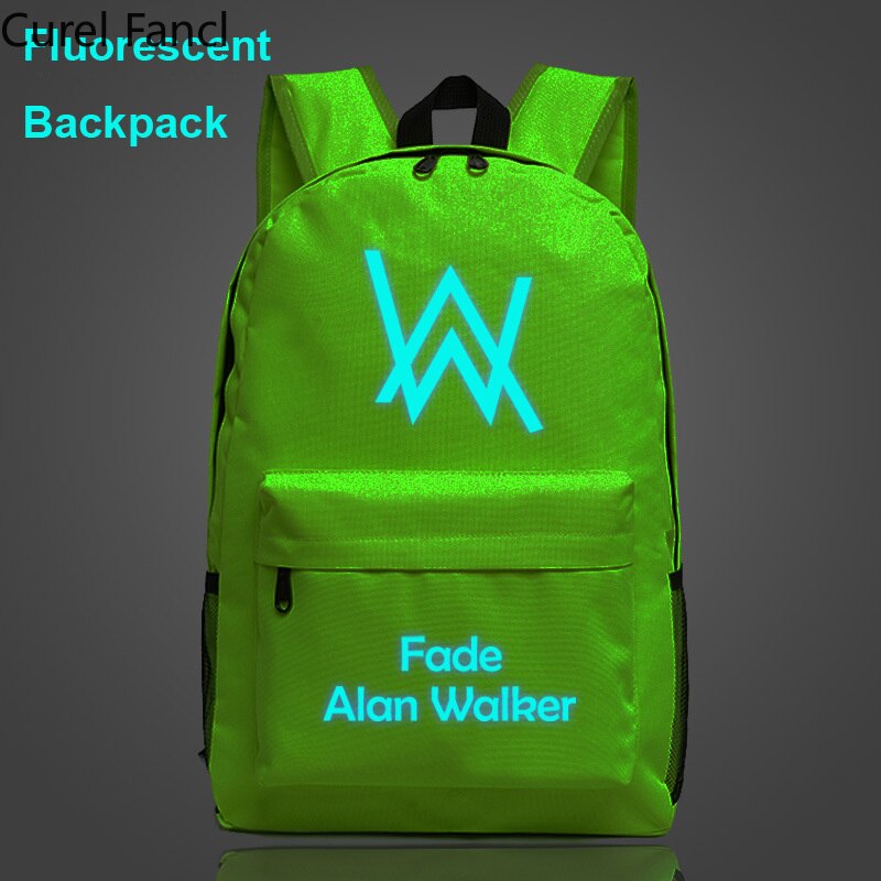 Mochila escolar fluorescente con dibujo de Alan Walker para niños y niñas, morral escolar para adolescentes,