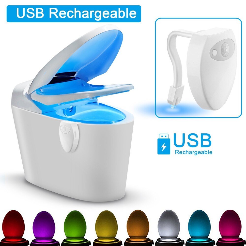 USB Rechargerable Motion Sensor Toilet Light WC Lamp USB Backlight For Toilet Bowl 8 Light Colors Toilet Seat Light Sensor