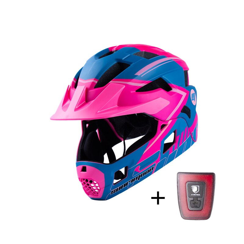 SUNRIMOON Full Face Pubike Push Bike Helmet Cycling with Taillight Detachable Outdoor Sports Safety Helmet Cascos Ciclismo Mtb: Pink With Light
