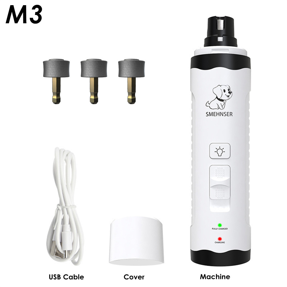 Cortaúñas para perros, cortador eléctrico para perros pequeños y grandes, amoladora de uñas con luz LED, recortador de aseo silencioso para uñas: M3 Add 3 Head