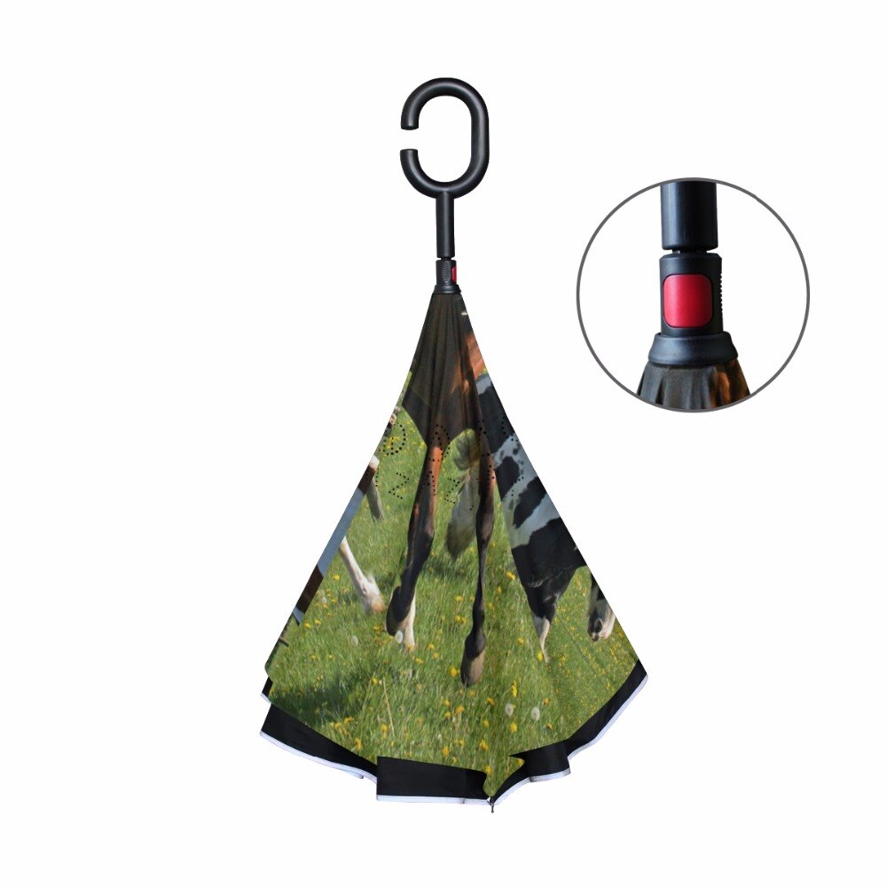 C-Hook Windproof Reverse Umbrella Long Shank Inverted Double Layer Horse Rain Protection Umbrella