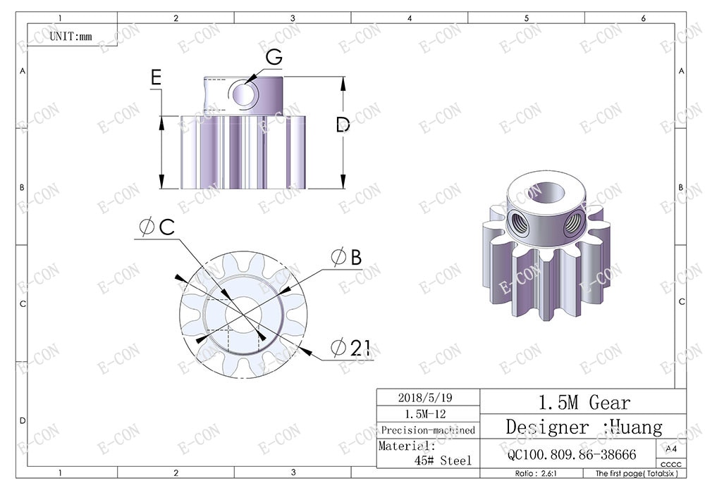 1 st. 1.5 m 12t 12mm breedte 5mm/6mm/6.35mm/7mm/8mm boring 12 tanden module 1.5 motor metalen tandwiel bovenste schroef